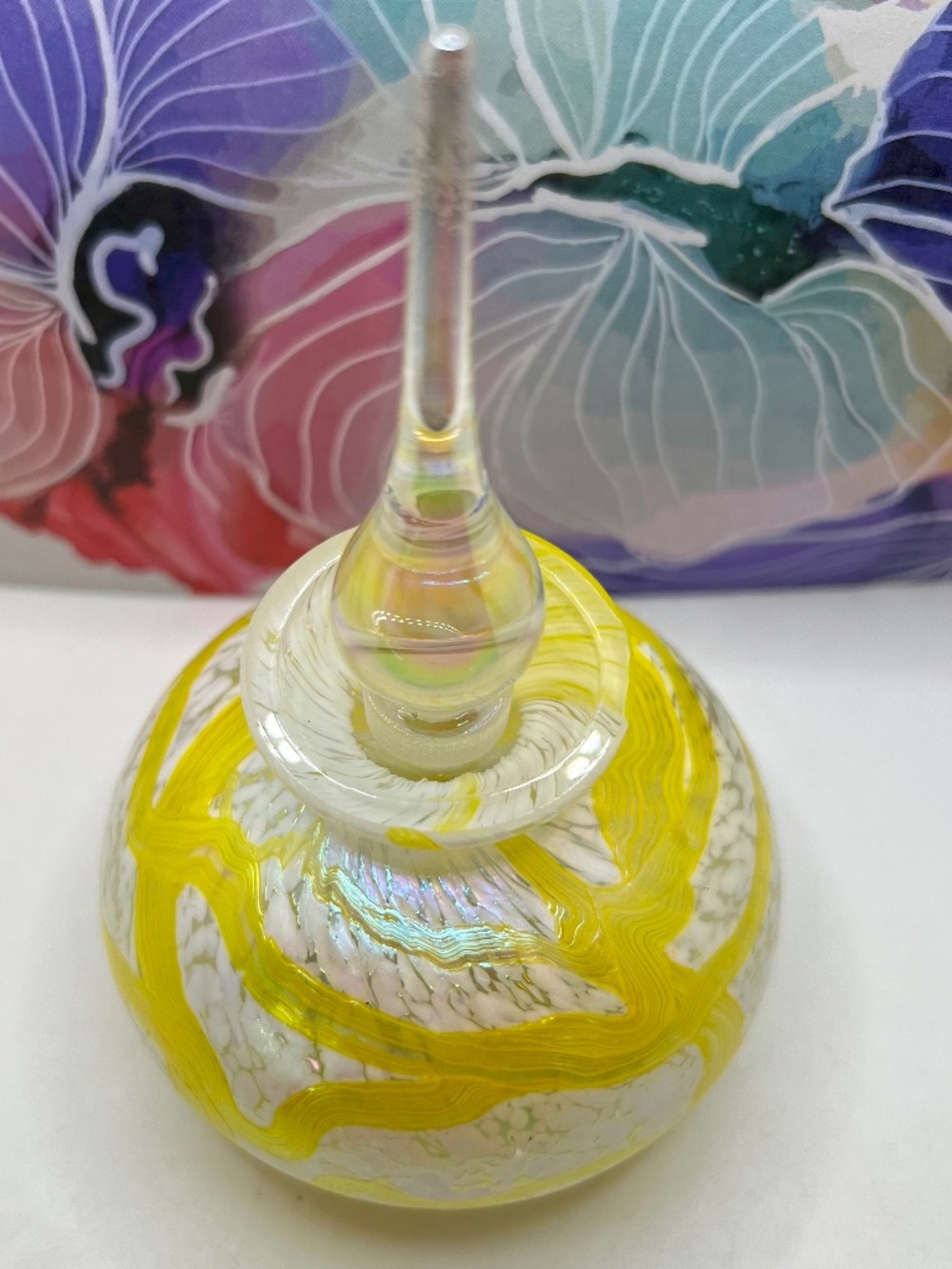 Painted Art Glass Crystal Perfume Bottle - Picture 2 of 6